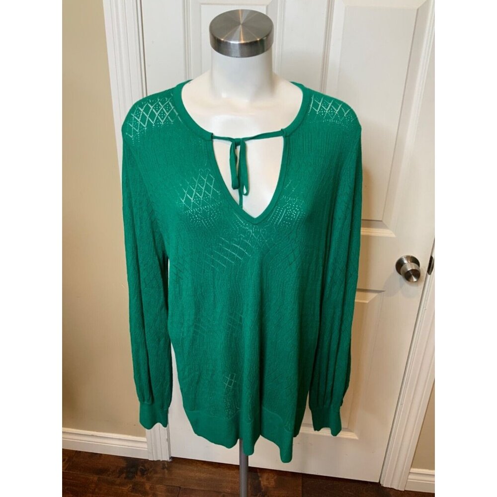 Torrid Green Diamond Knit Long Sleeve Tie-Neck Shirt, Size 2 (2X)